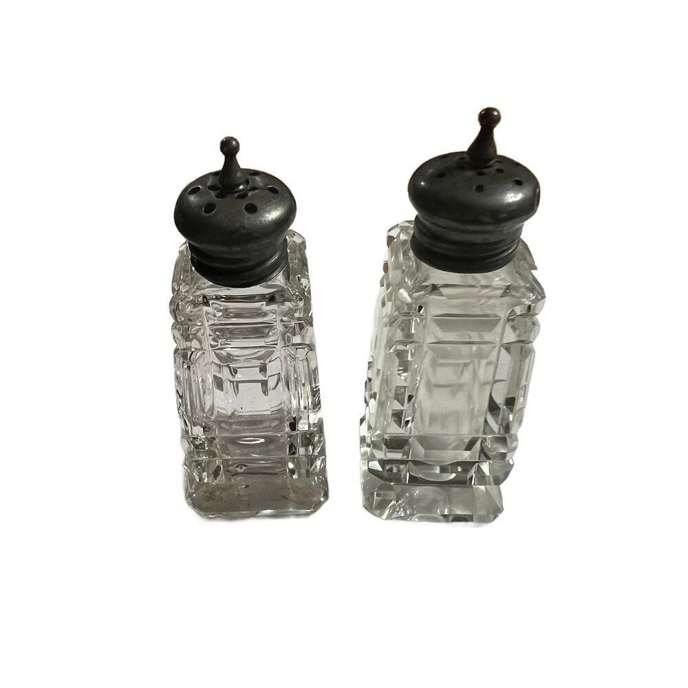 VTG Crysral Cut Glass SET  Salt-Pepper Shakers 3.25"